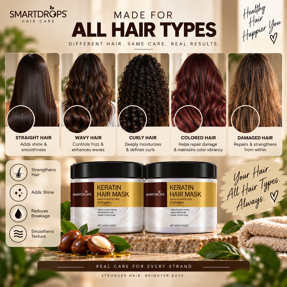 Keratin Hair Mask with Collagen – Deep Repair & Moisturizing Hair Treatment | For Dry & Damaged Hair | Buy 1 Get 1 Free