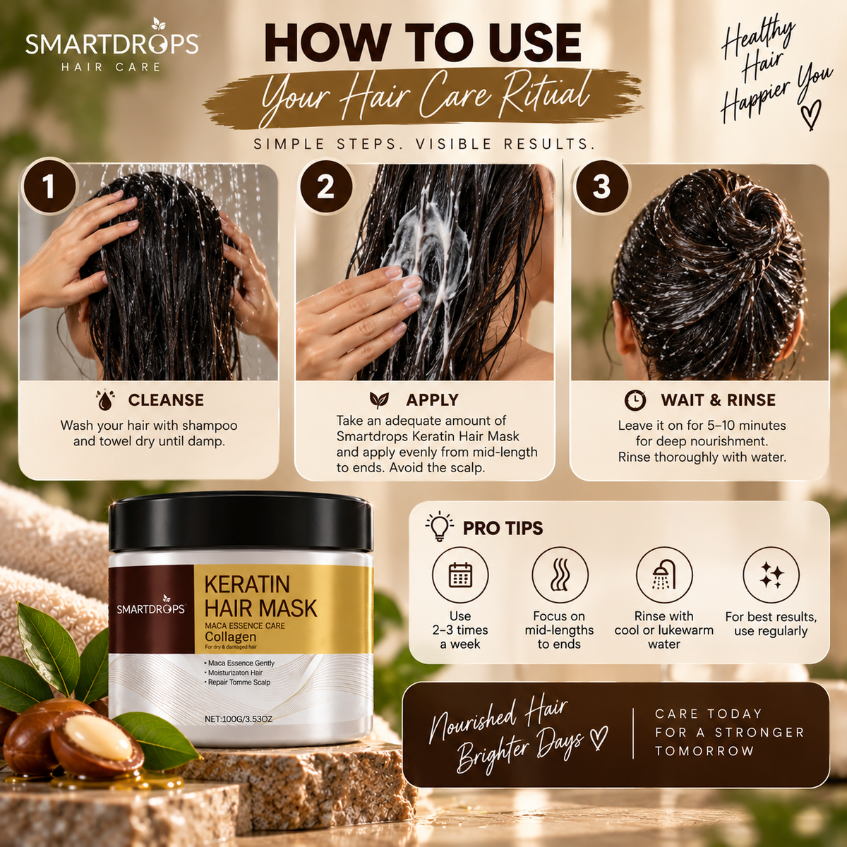 Keratin Hair Mask with Collagen – Deep Repair & Moisturizing Hair Treatment | For Dry & Damaged Hair | Buy 1 Get 1 Free