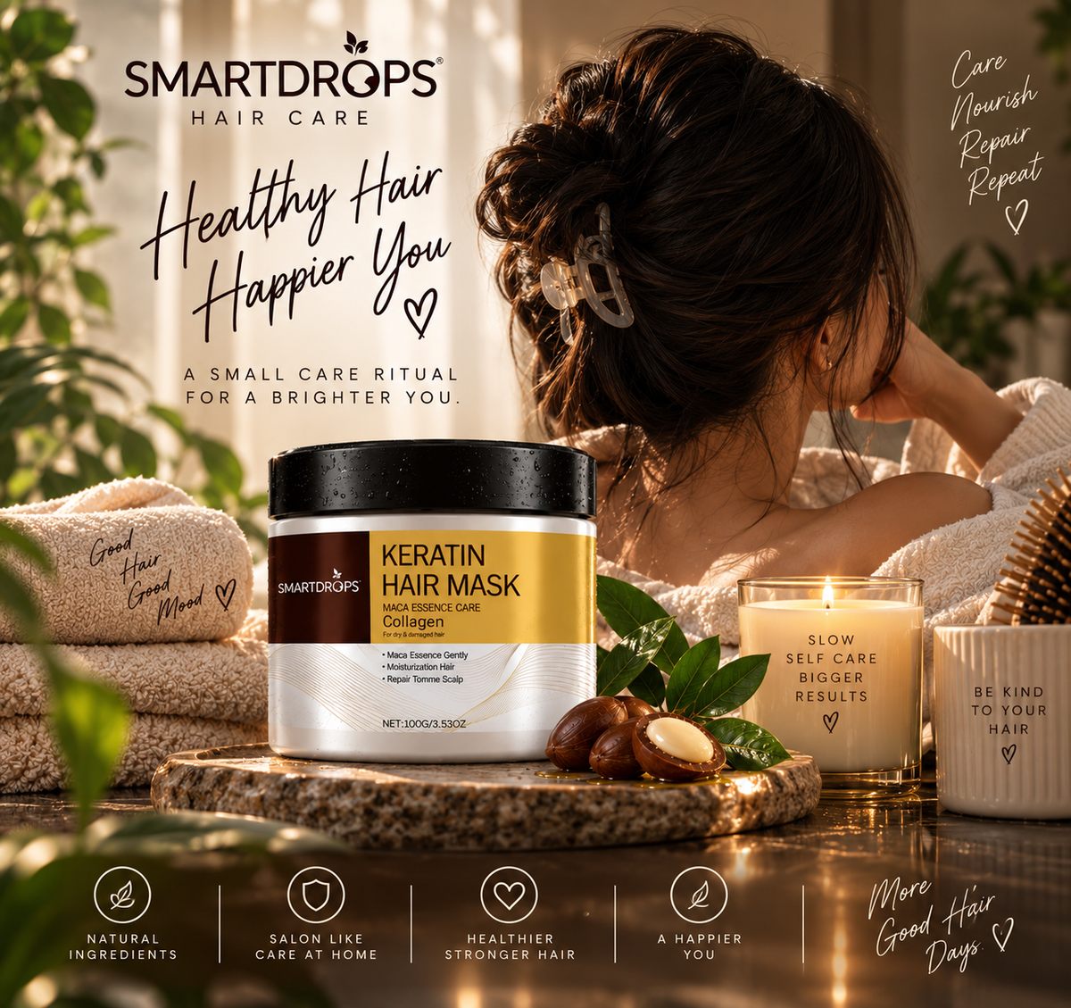 Keratin Hair Mask with Collagen – Deep Repair & Moisturizing Hair Treatment | For Dry & Damaged Hair | Buy 1 Get 1 Free