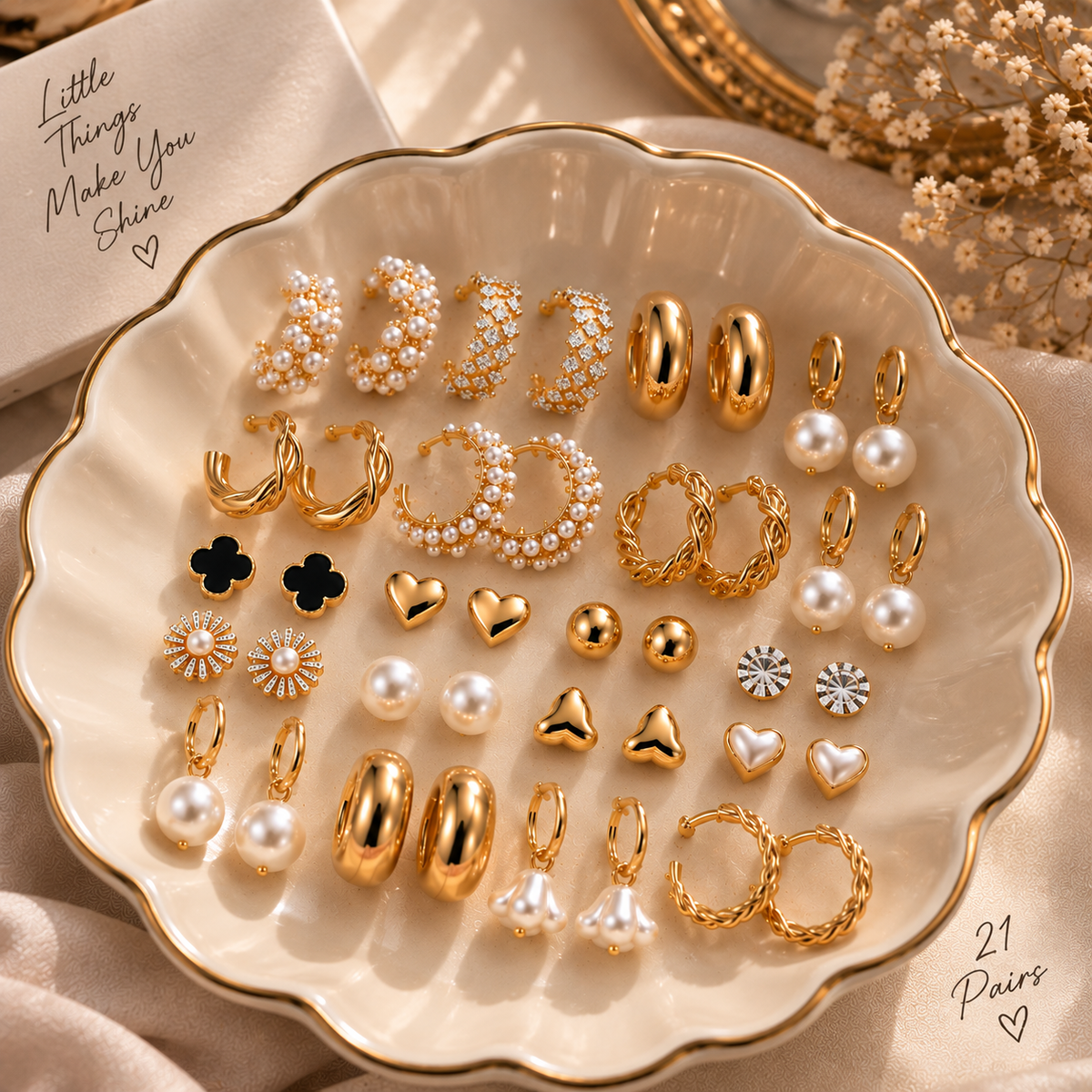 Combo of 21 Pairs Trendy Gold & Pearl Earrings for Women & Girls | Stylish Studs, Hoops & Everyday Fashion Jewellery